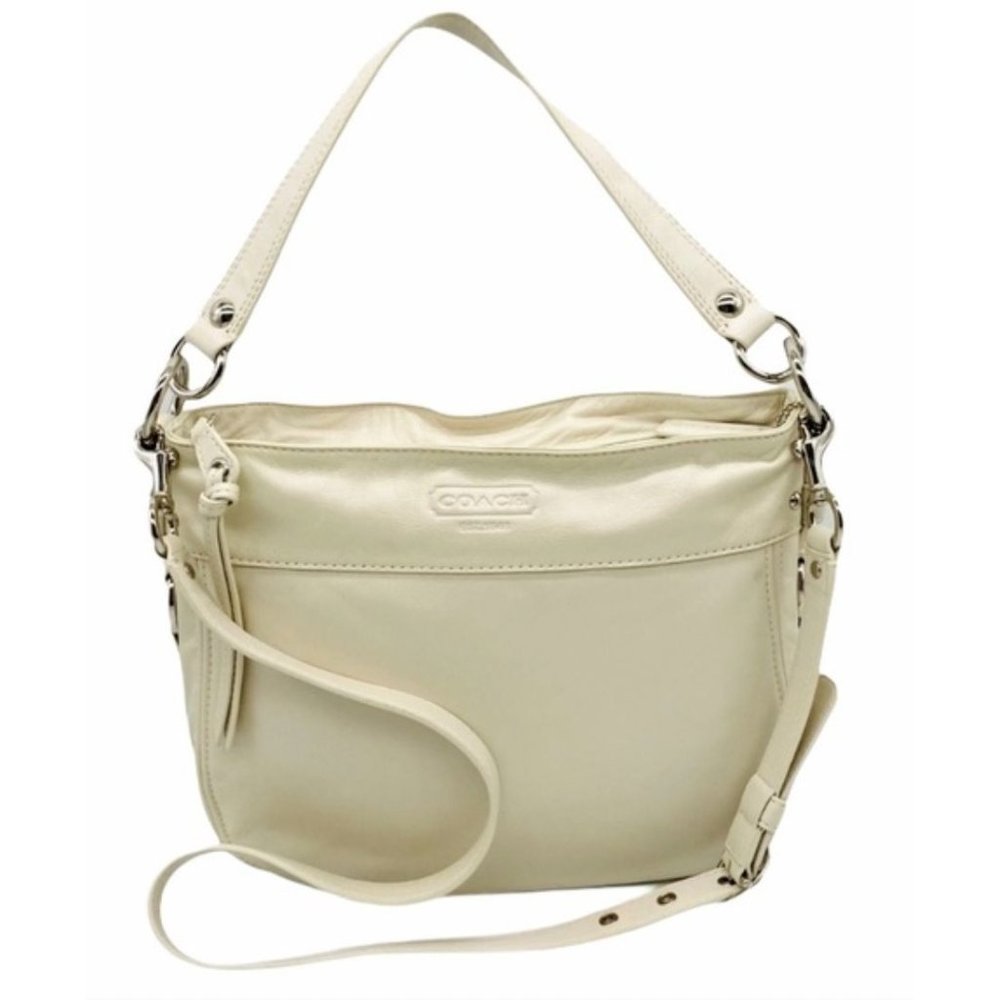 COACH Large ZOE Ivory Leather Hobo Satchel Crossbody Tote Purse Silver hardware